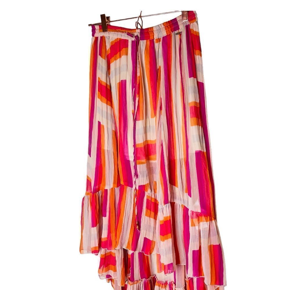 EUC Roxy Pink and Orange Chiffon High Low Maxi Skirt Small